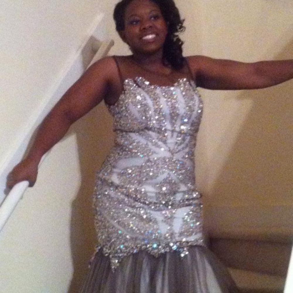 Brown and tan jeweled mermaid dress